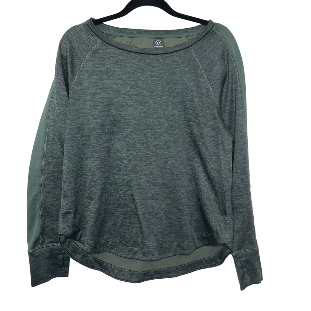 Champion Long‎ Sleeve Shirt Curve Hem Crewneck Thumb Holes Thermal Green M